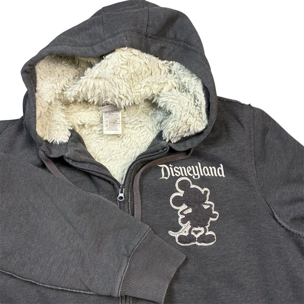 Disney Parks Disneyland Women's 2X Mickey Mouse 55 Sherpa Lined Zip Hoodie Gray